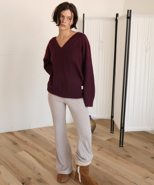 WARM KNIT BOOTCUT PANTS (GREY)