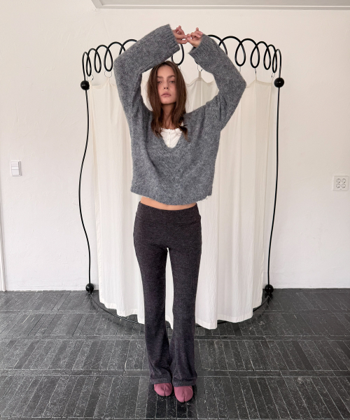 WARM KNIT BOOTCUT PANTS (CHARCOAL)