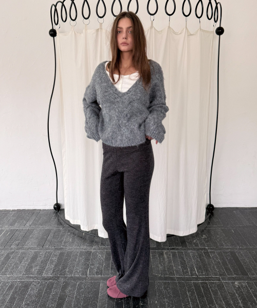 WARM KNIT BOOTCUT PANTS (CHARCOAL)