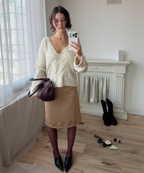 TWIST DEEP V KNIT (OATMEAL)