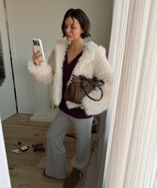 TOGGLE HOODIE FUR JACKET (IVORY)