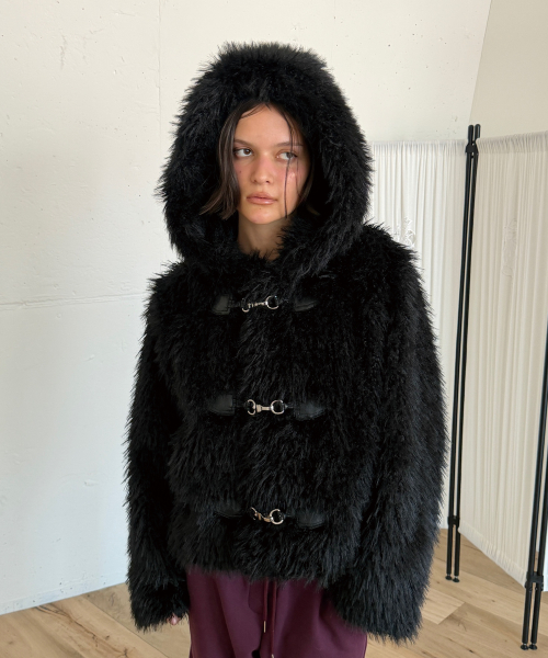 TOGGLE HOODIE FUR JACKET (BLACK)