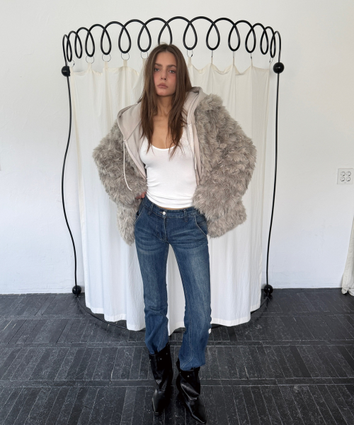 MIDI FUR JACKET (GREY)