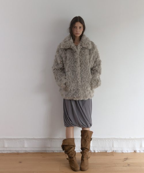 MIDI FUR JACKET (GREY)