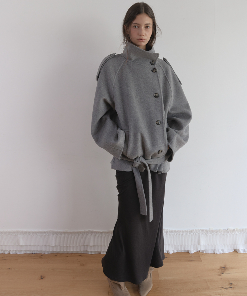 WOOL HANDMADE HALF COAT (MELANGE GREY)