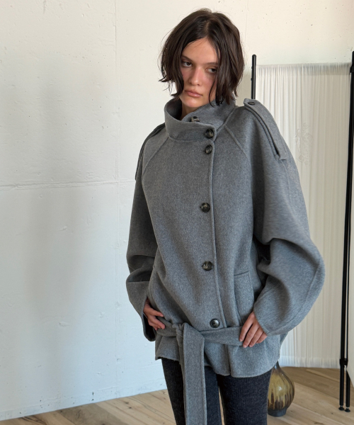 WOOL HANDMADE HALF COAT (MELANGE GREY)