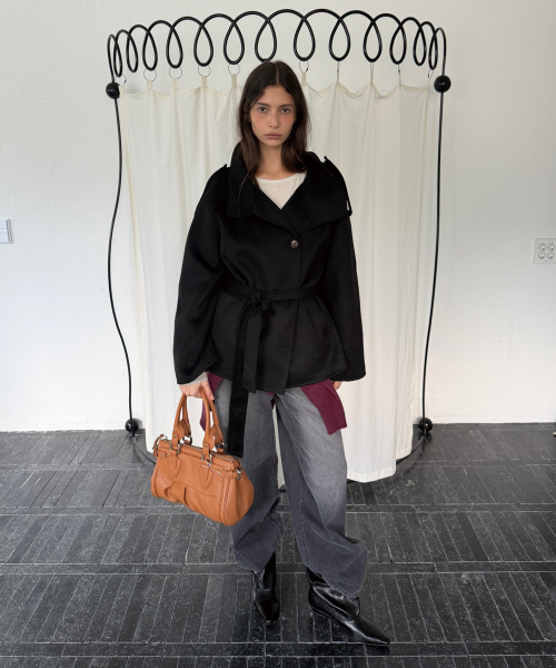 WOOL HANDMADE HALF COAT (BLACK)