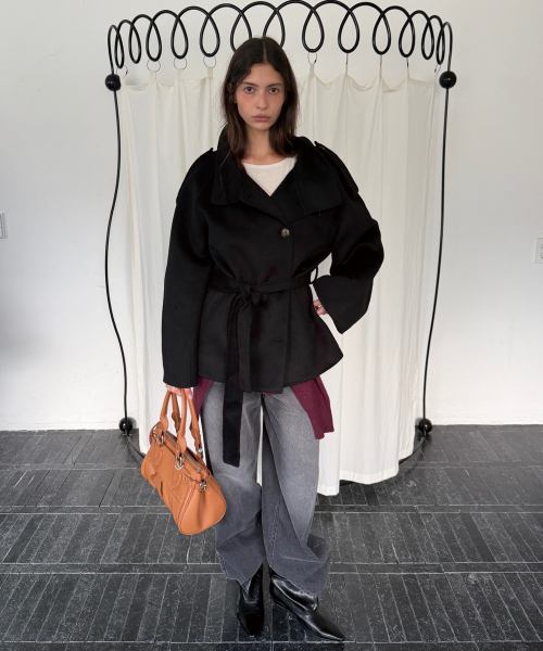 WOOL HANDMADE HALF COAT (BLACK)