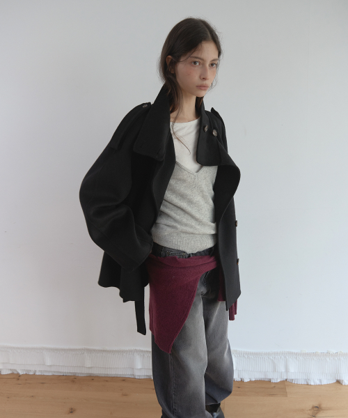 WOOL HANDMADE HALF COAT (BLACK)