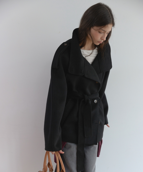WOOL HANDMADE HALF COAT (BLACK)