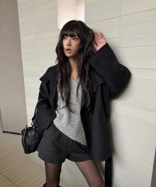 WOOL HANDMADE HALF COAT (BLACK)