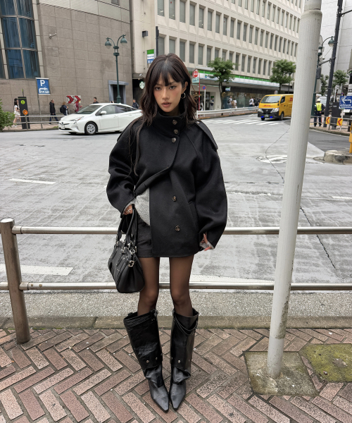 WOOL HANDMADE HALF COAT (BLACK)