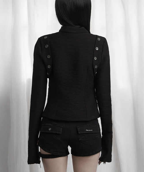 Side Shirring Zip-Up (Black)