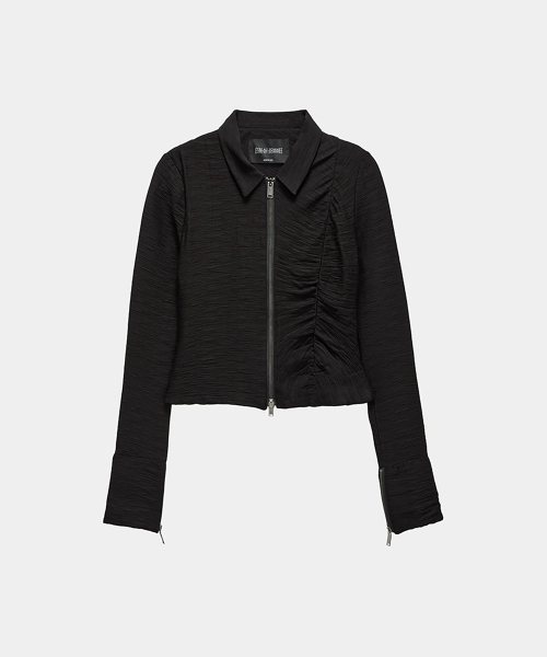 Side Shirring Zip-Up (Black)