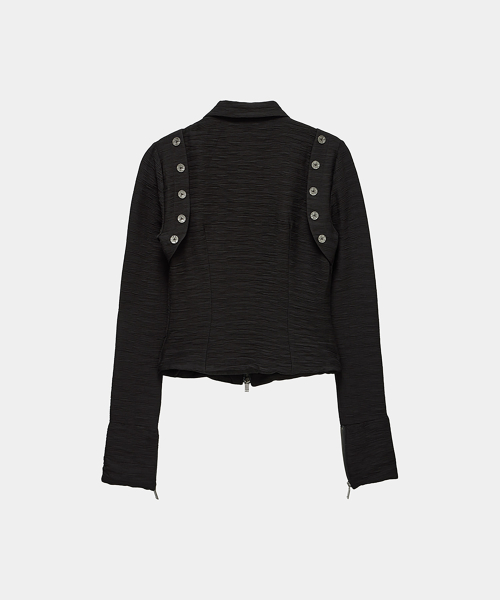 Side Shirring Zip-Up (Black)