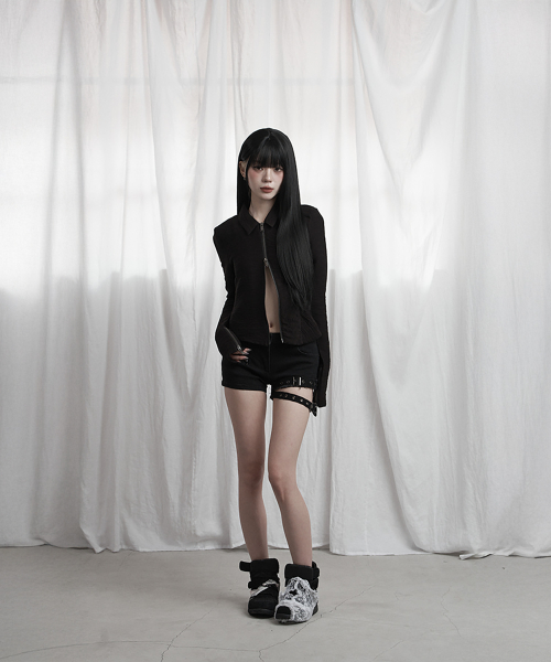 Side Shirring Zip-Up (Black)