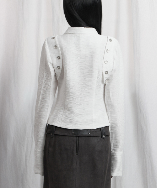 Side Shirring Zip-Up (White)