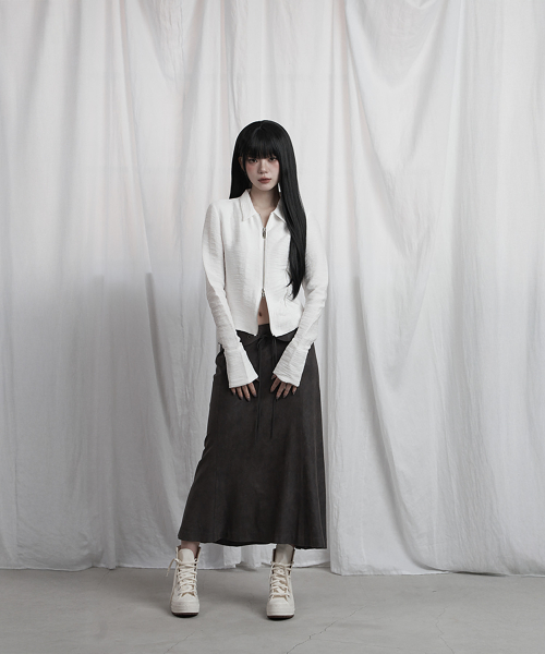 Side Shirring Zip-Up (White)