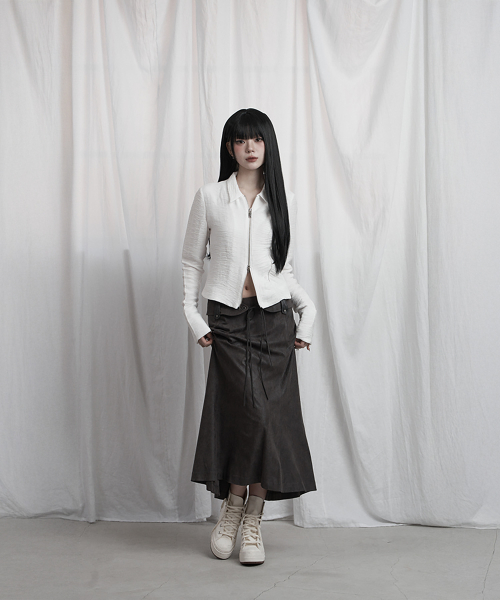 Side Shirring Zip-Up (White)