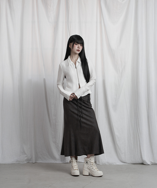 Side Shirring Zip-Up (White)