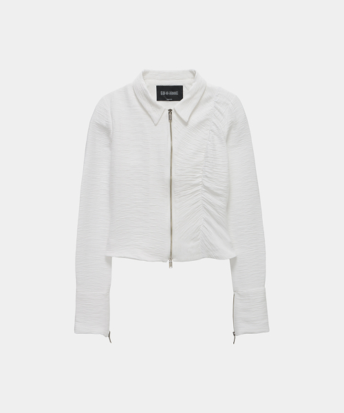 Side Shirring Zip-Up (White)