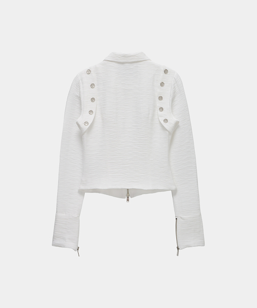 Side Shirring Zip-Up (White)