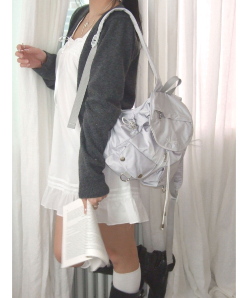 Grey round pocket backpack