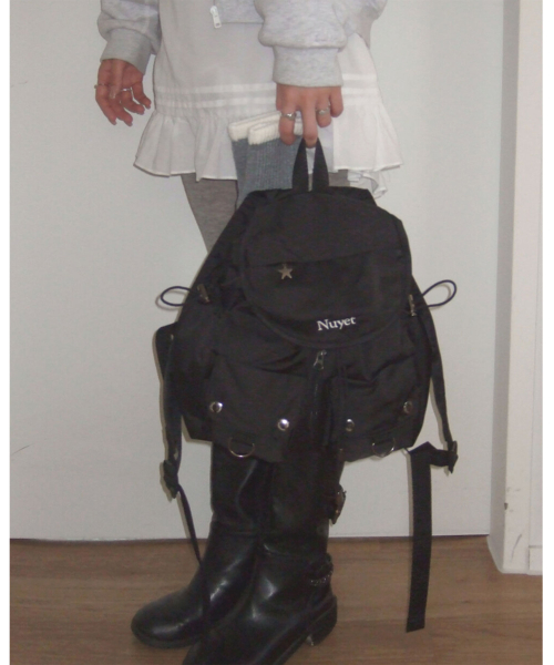 Black round pocket backpack
