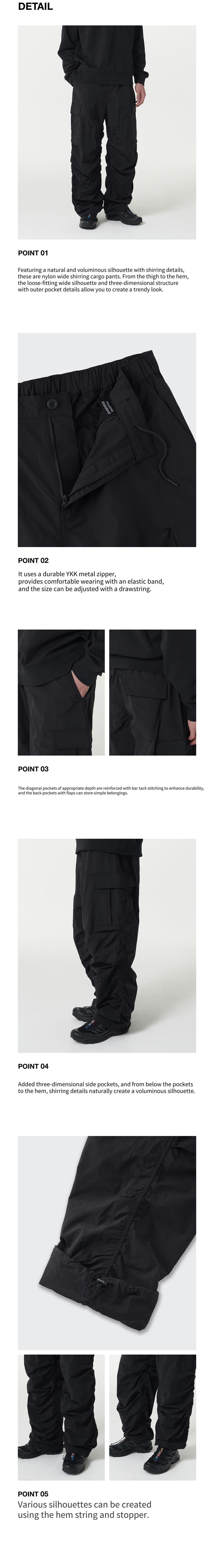 MUSINSA | MUSINSA STANDARD Nylon Wide Shirring Cargo Pants [Black]