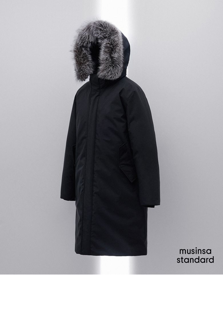 MUSINSA | MUSINSA STANDARD SILVER FOX LONG DOWN PARKA [BLACK]