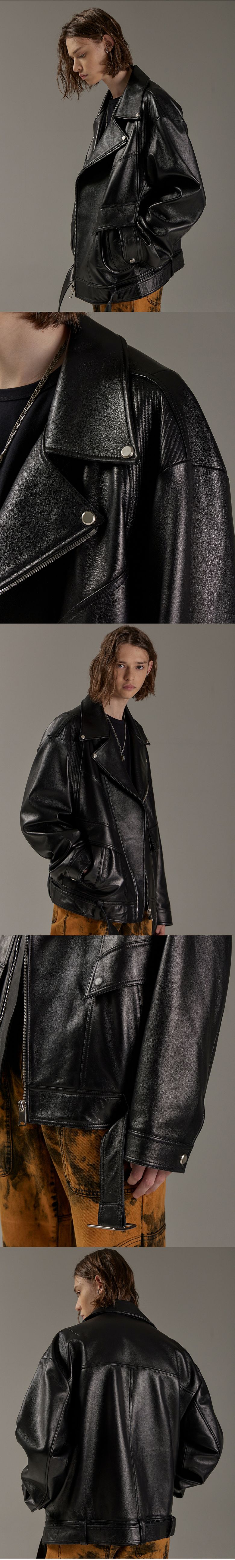 MUSINSA公式 | MAISON MINED BLACK LEATHER LAMB RIDER JACKET