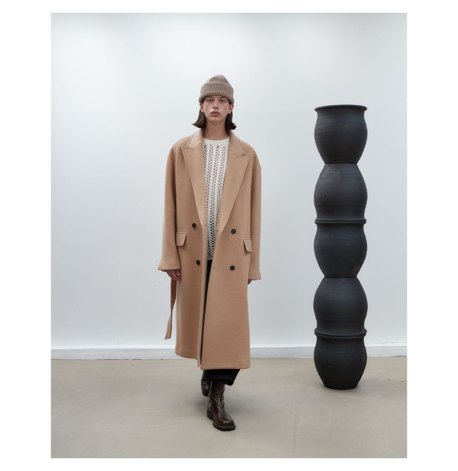 ビームス マリンコート ウール エコレザー切り替え 丸襟 釦ロゴ刻印 キャメル コート SHORT BATHROBE DUFFLE COAT WITH