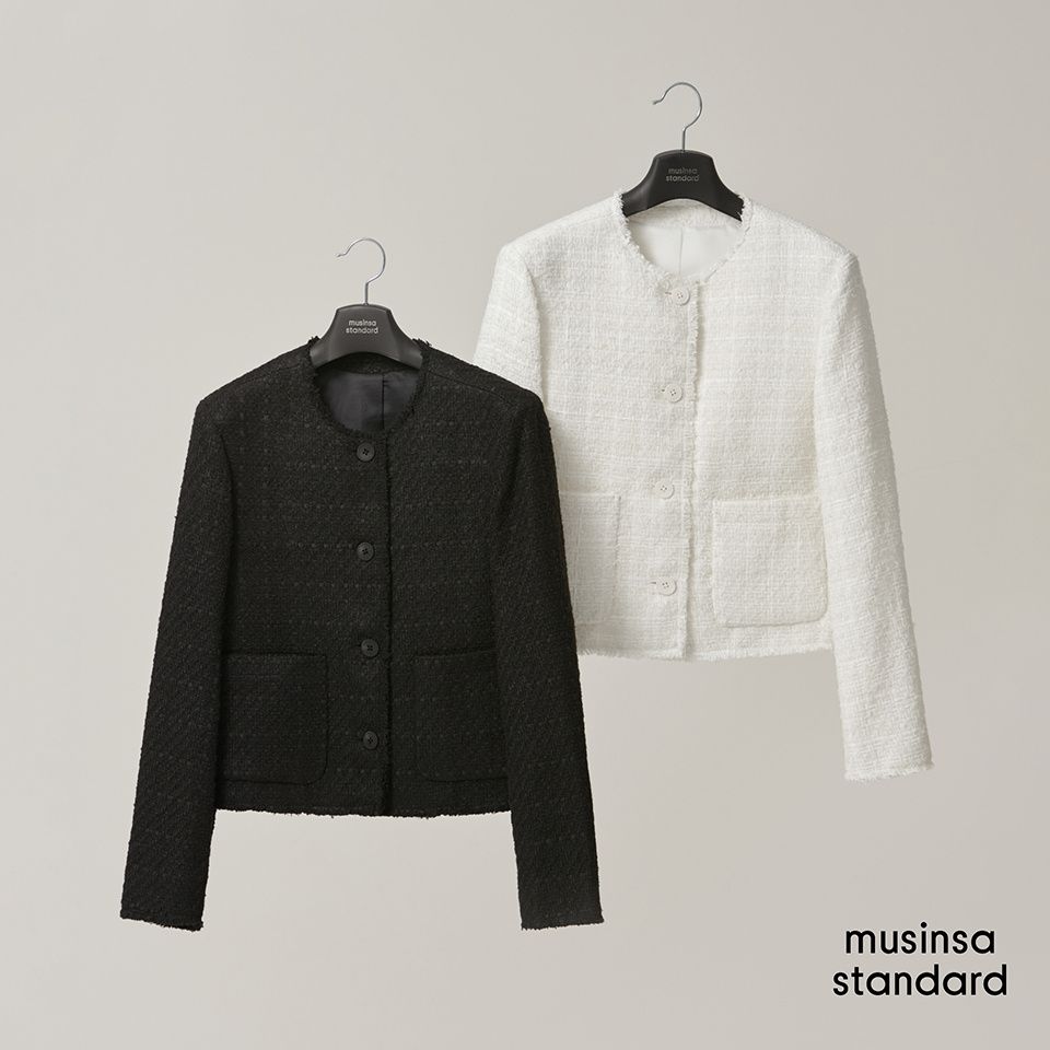 ジャケット・アウター MUSINSA ROUND NECK TWEED JACKET MUSINSA | MUSINSA STANDARD ROUND NECK TWEED JACKET [BLACK]
