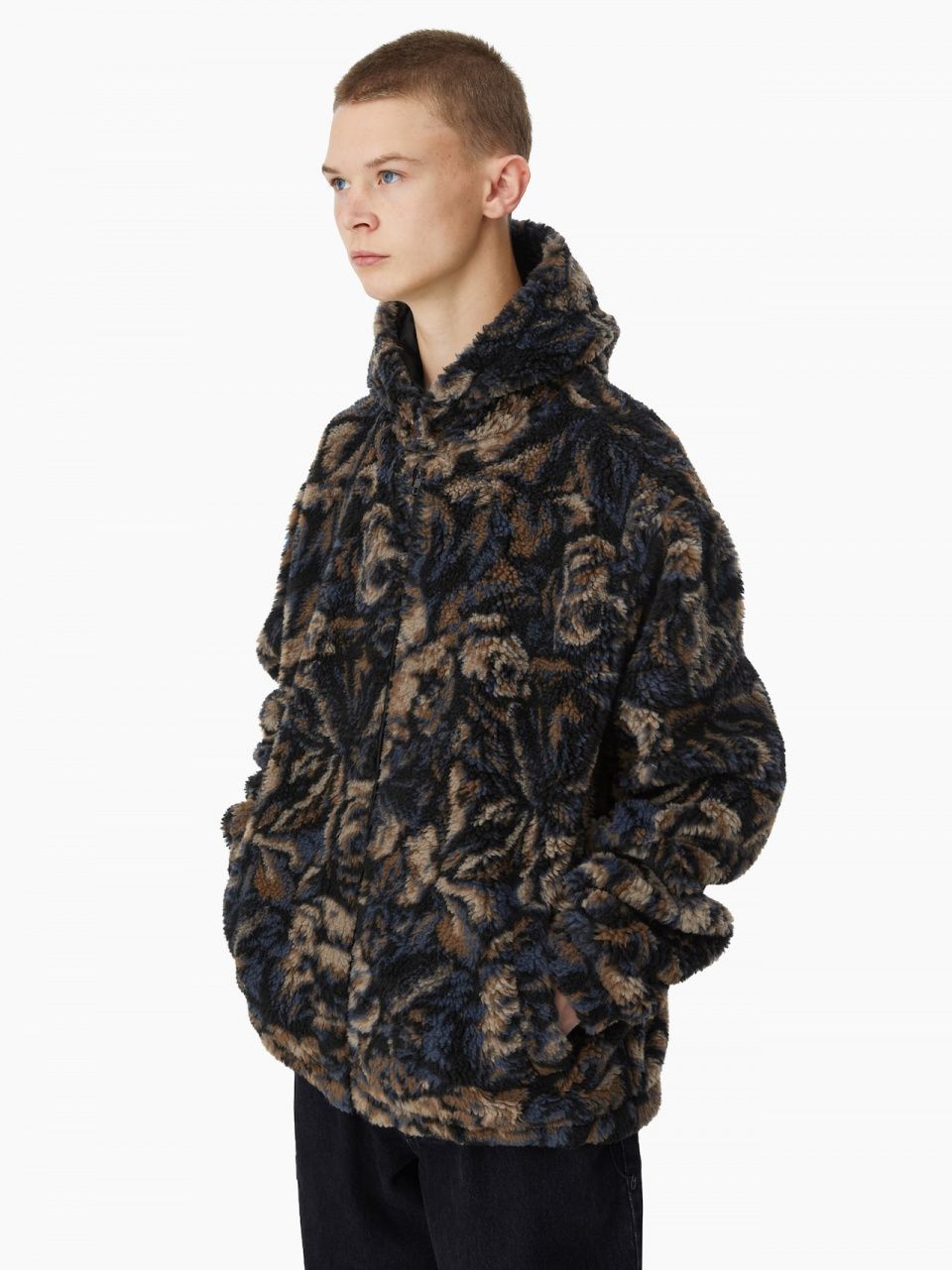 MUSINSA公式 | thisisneverthat Floral Faux Fur Jacket Khaki