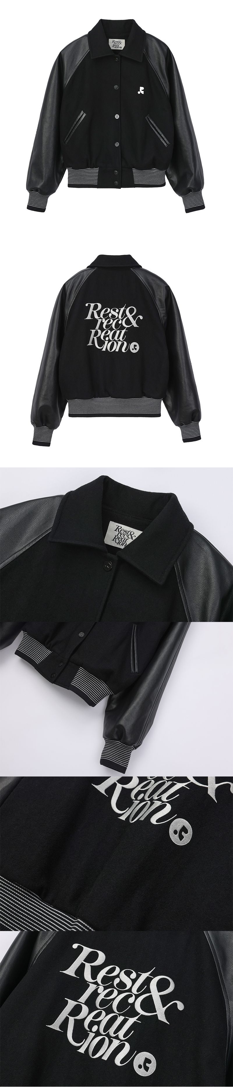 MUSINSA | REST&RECREATION RR LOGO WOOL BOMBER JACKET BLACK