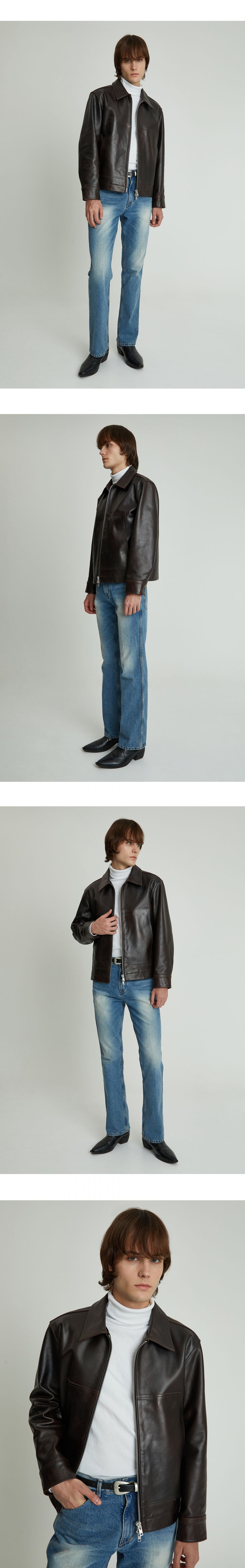MUSINSA公式 | ANDROS Double Pocket Cow Leathr Jacket (Deep Brown)