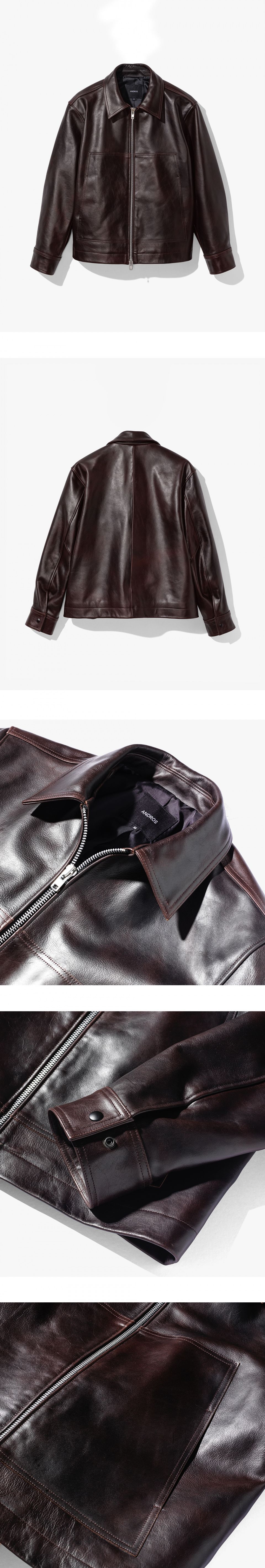 MUSINSA公式 | ANDROS Double Pocket Cow Leathr Jacket (Deep Brown)
