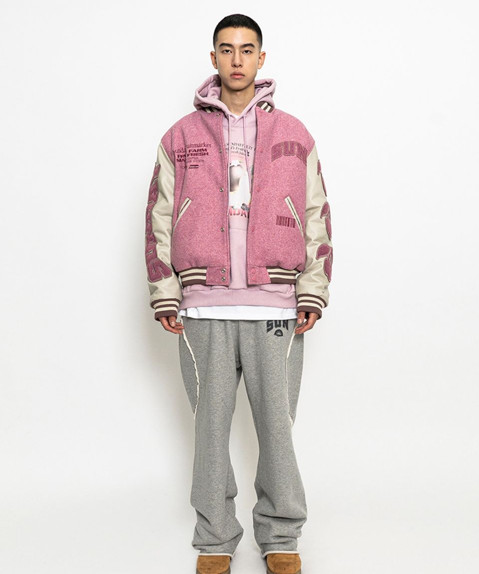 SUNDAY FRUIT MARKET スタジャン ピンク MUSINSA公式 | SUNDAY FRUIT MARKET SUNDAY VARSITY JACKET PINK