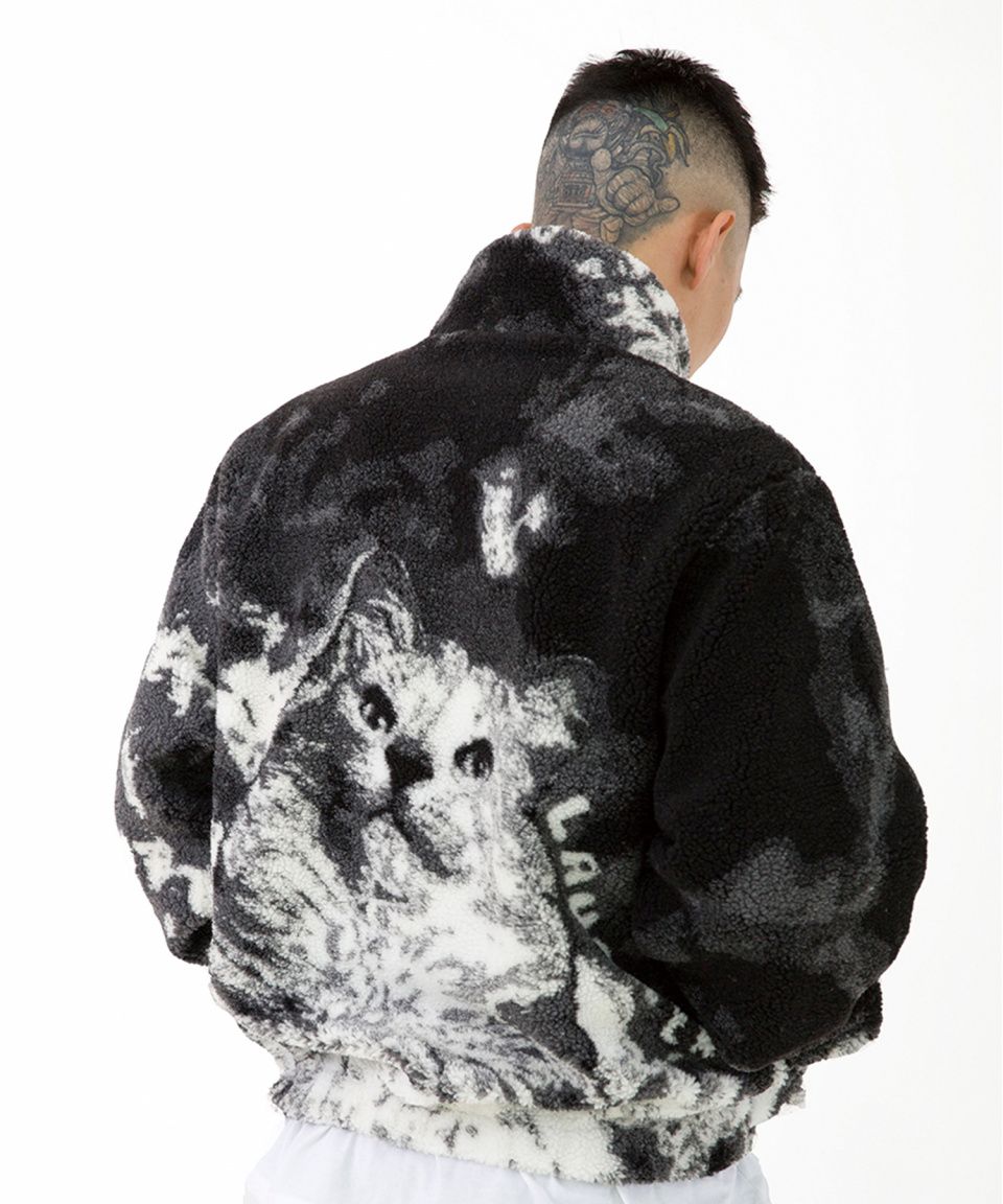 MUSINSA公式 | LAUGHER CAT FLEECE JACKET - BLACK