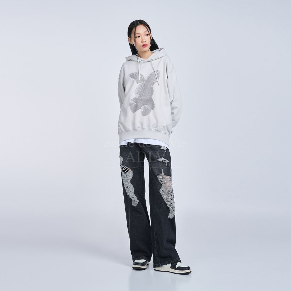 MUSINSA | acmé de la vie GREY FUZZY RABBIT HOODIE GREY