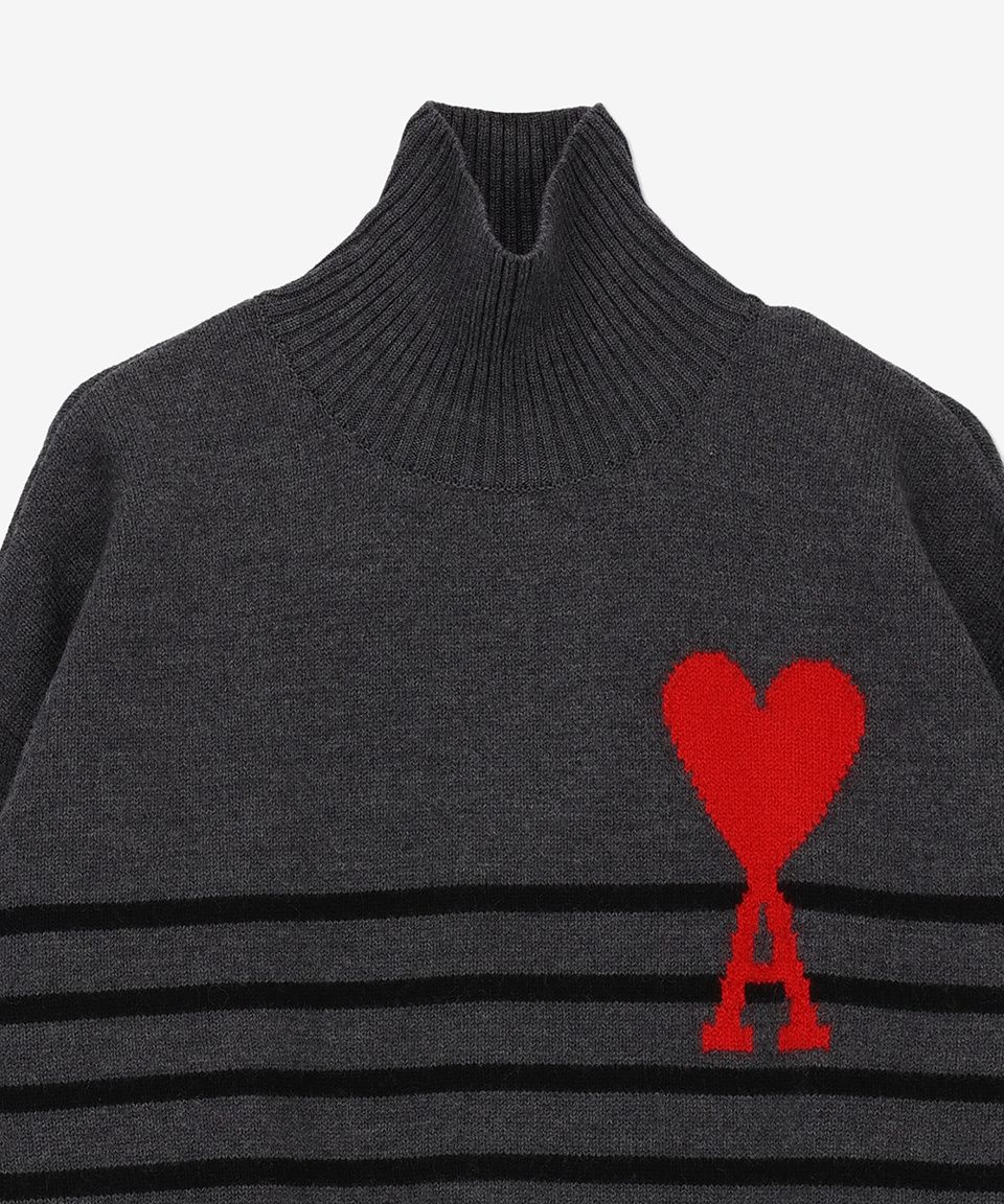 MUSINSA公式 | AMI 男性ビッグハートロゴストライプニット