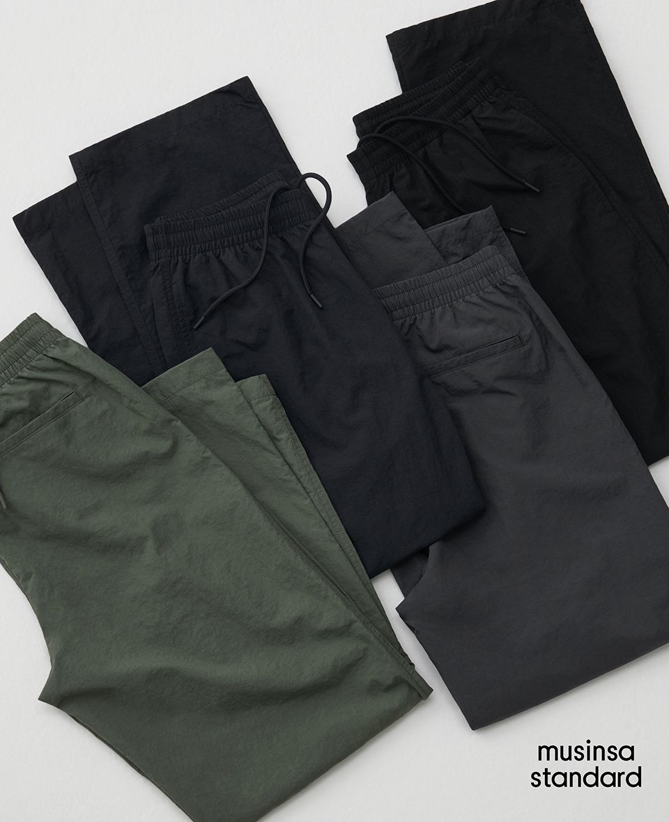 MUSINSA | MUSINSA STANDARD Nylon Wide String Pants [Black]