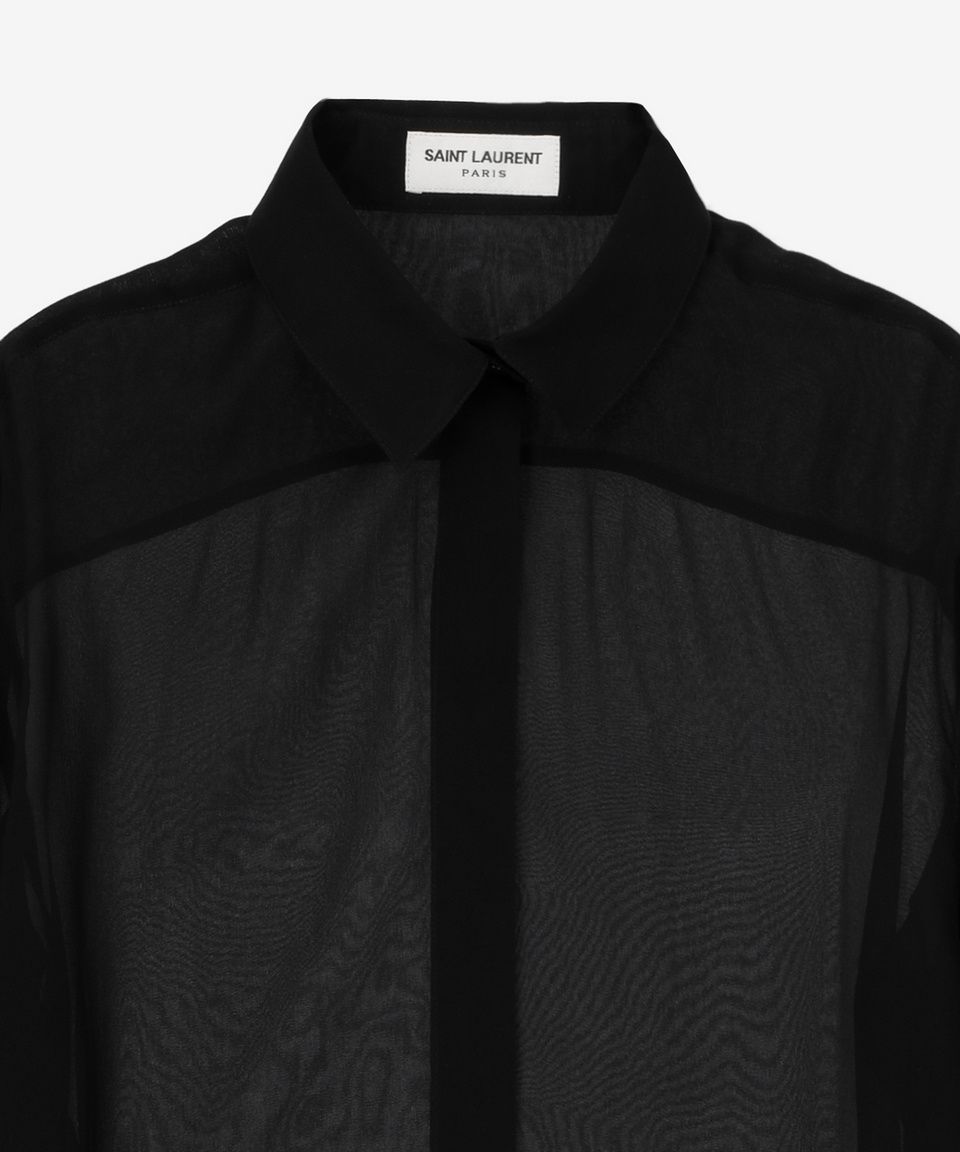 MUSINSA | SAINT LAURENT See-Through Silk Shirt - Black