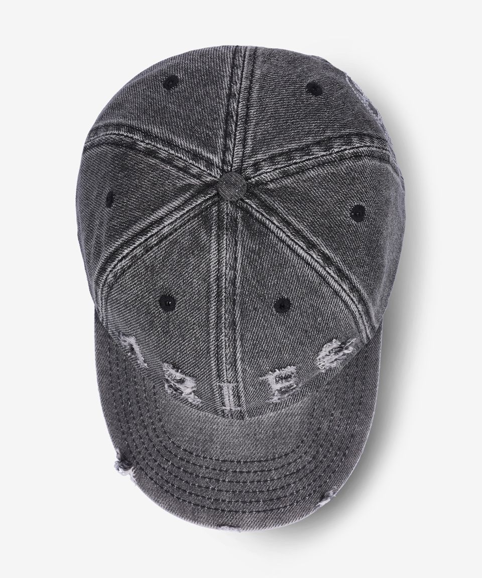 MUSINSA | ARIES Common Laser Logo Distressed Denim Ball Cap