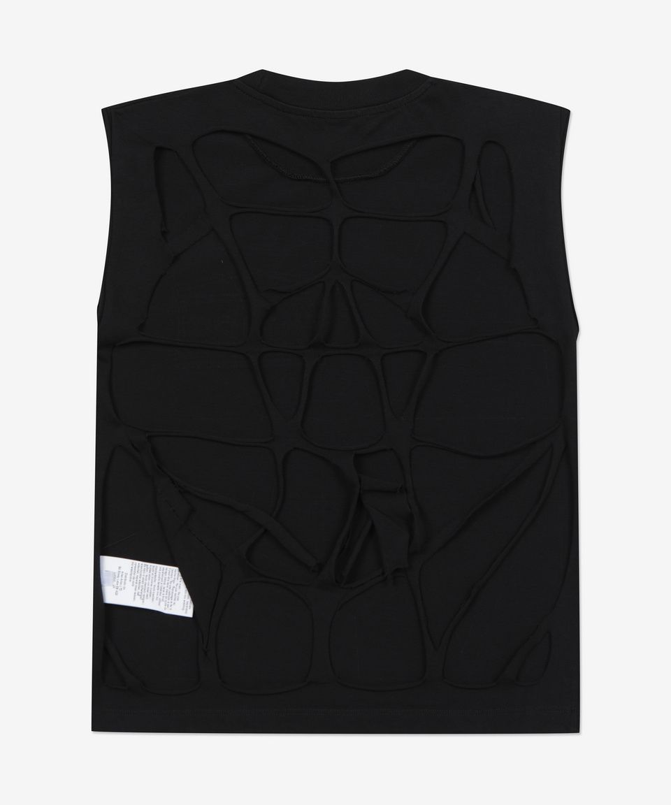 MUSINSA | ARIES Diamante Slash Back Shrunken Vest - Black