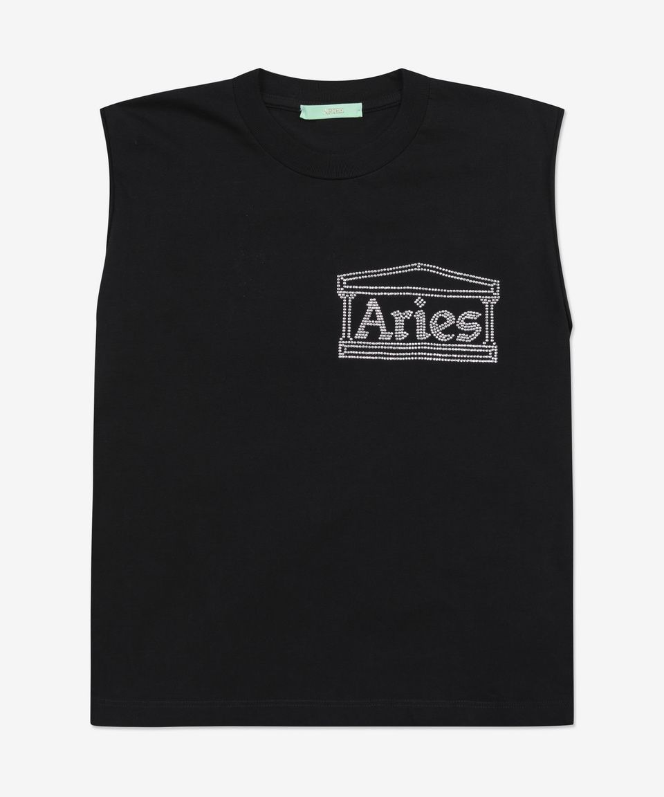 MUSINSA | ARIES Diamante Slash Back Shrunken Vest - Black