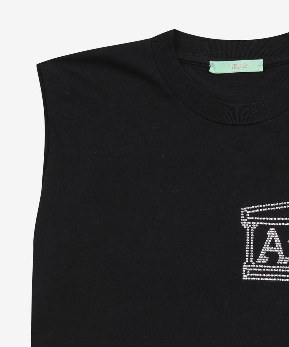 MUSINSA | ARIES Diamante Slash Back Shrunken Vest - Black