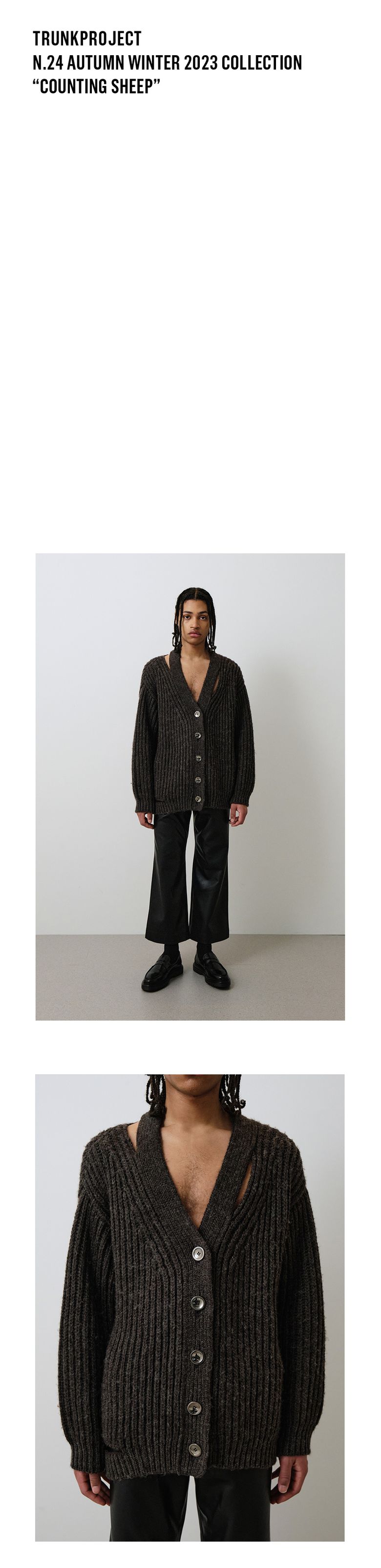 MUSINSA公式 | TRUNK PROJECT Grey Destroyed Knit Cardigan
