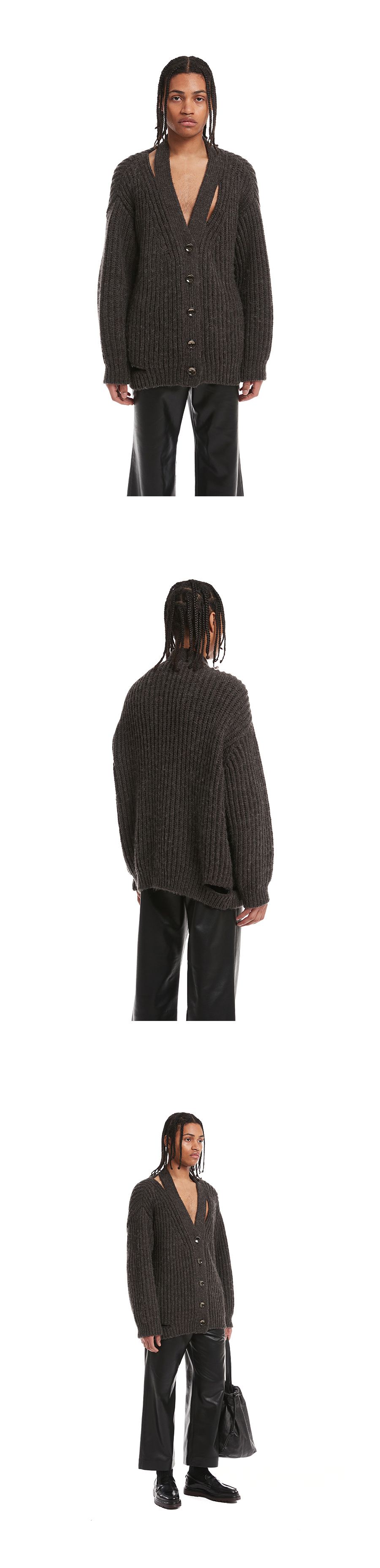 MUSINSA公式 | TRUNK PROJECT Gray Destroyed Knit Cardigan