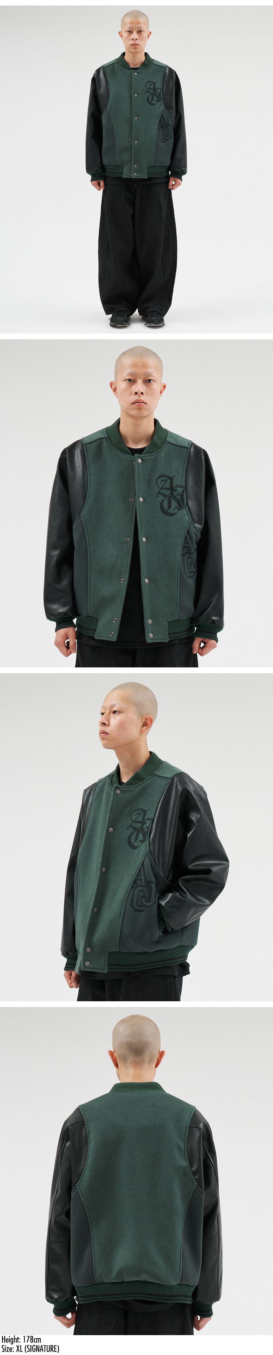 MUSINSA | AJOBYAJO Wool Mixed Varsity Stadium Jacket [GREEN]
